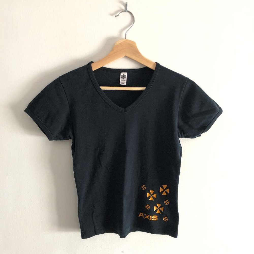 AXIS RECORDS women's black fitted cotton tshirt w/ orange cross logo